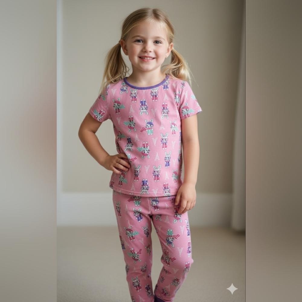 Sainteve Girls Rabbit & Paris 2pc Graphic Pajama Shirt & Pants Set Size 10